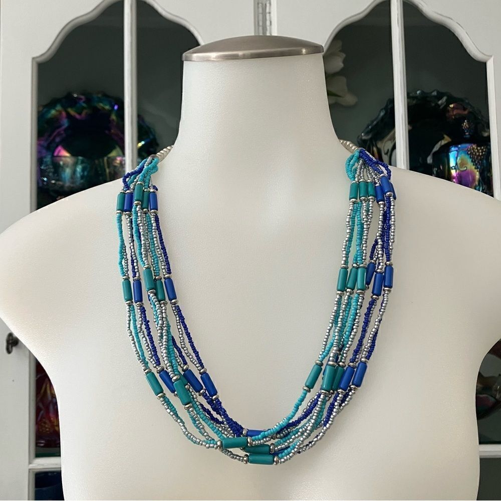 Blue Teal Silver Necklace